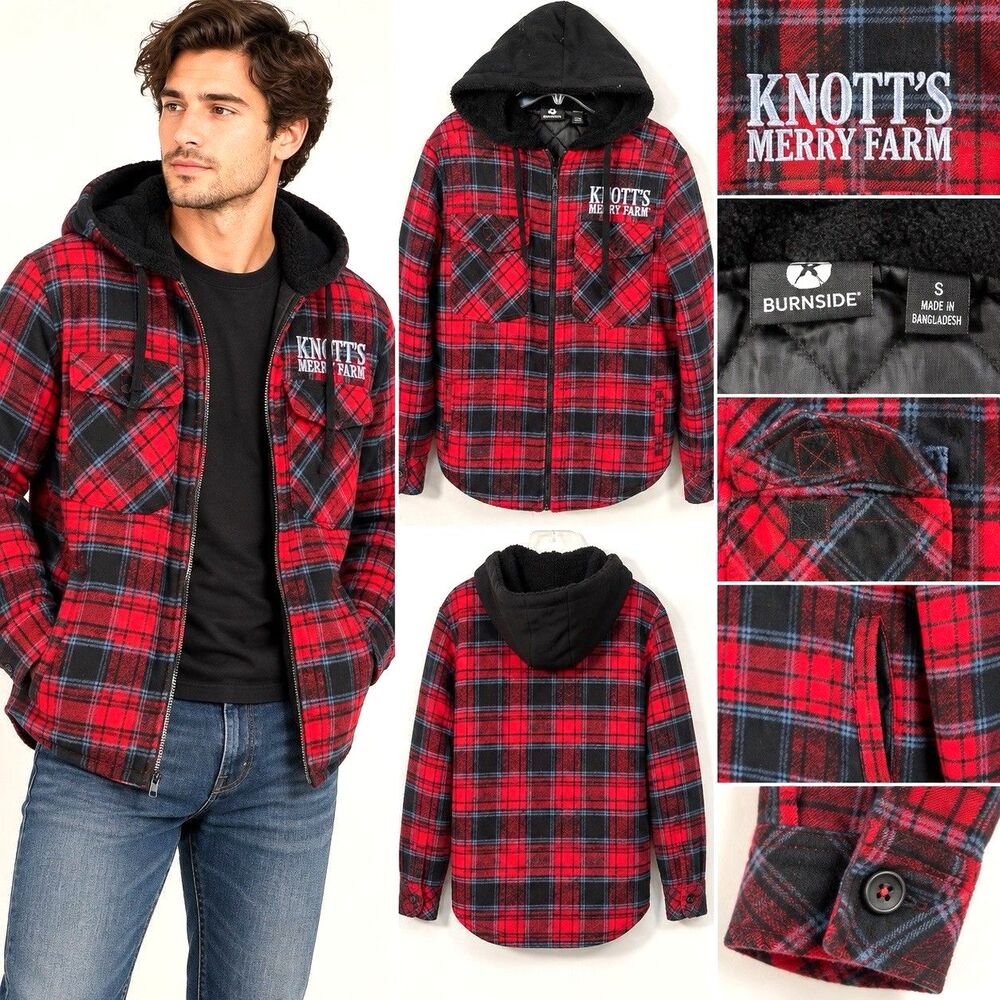 Burnside Knott’s Merry Farm Plaid Quilted Hooded Flannel Jacket Men S Red